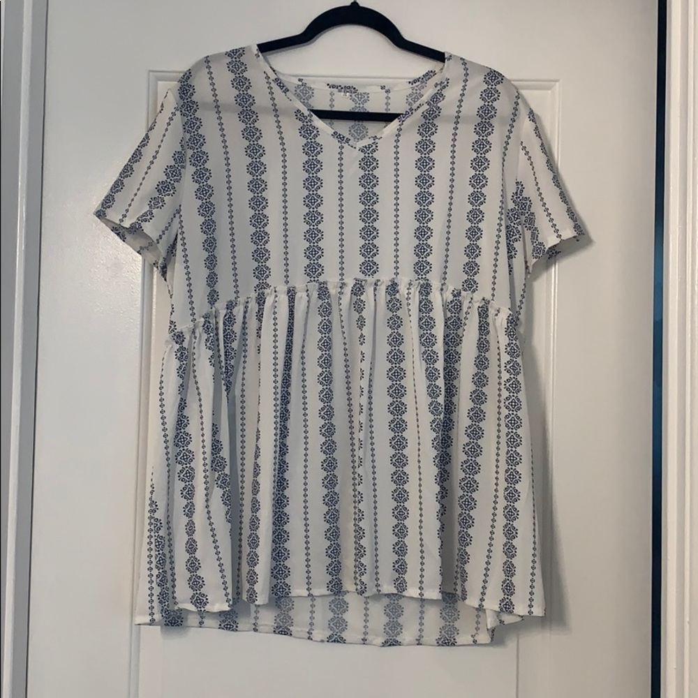 Blue and white babydoll top